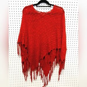 Avenue Scarlet Fringed Poncho